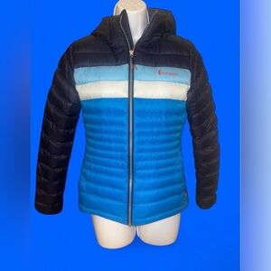 Cotopaxi Fuego 600-fill Feather Down Hooded Jacket Women’s XS Colorblock Puffer